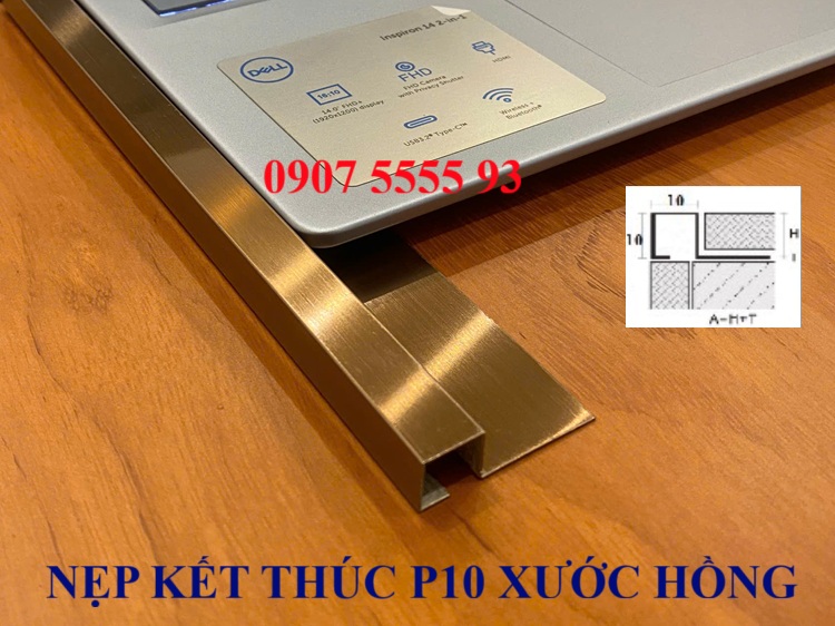 Nẹp Inox Góc Vuông Hồng Xước